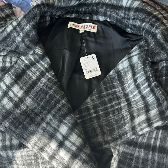 Free People Black and White Plaid Pea Coat - Picture 6 of 9